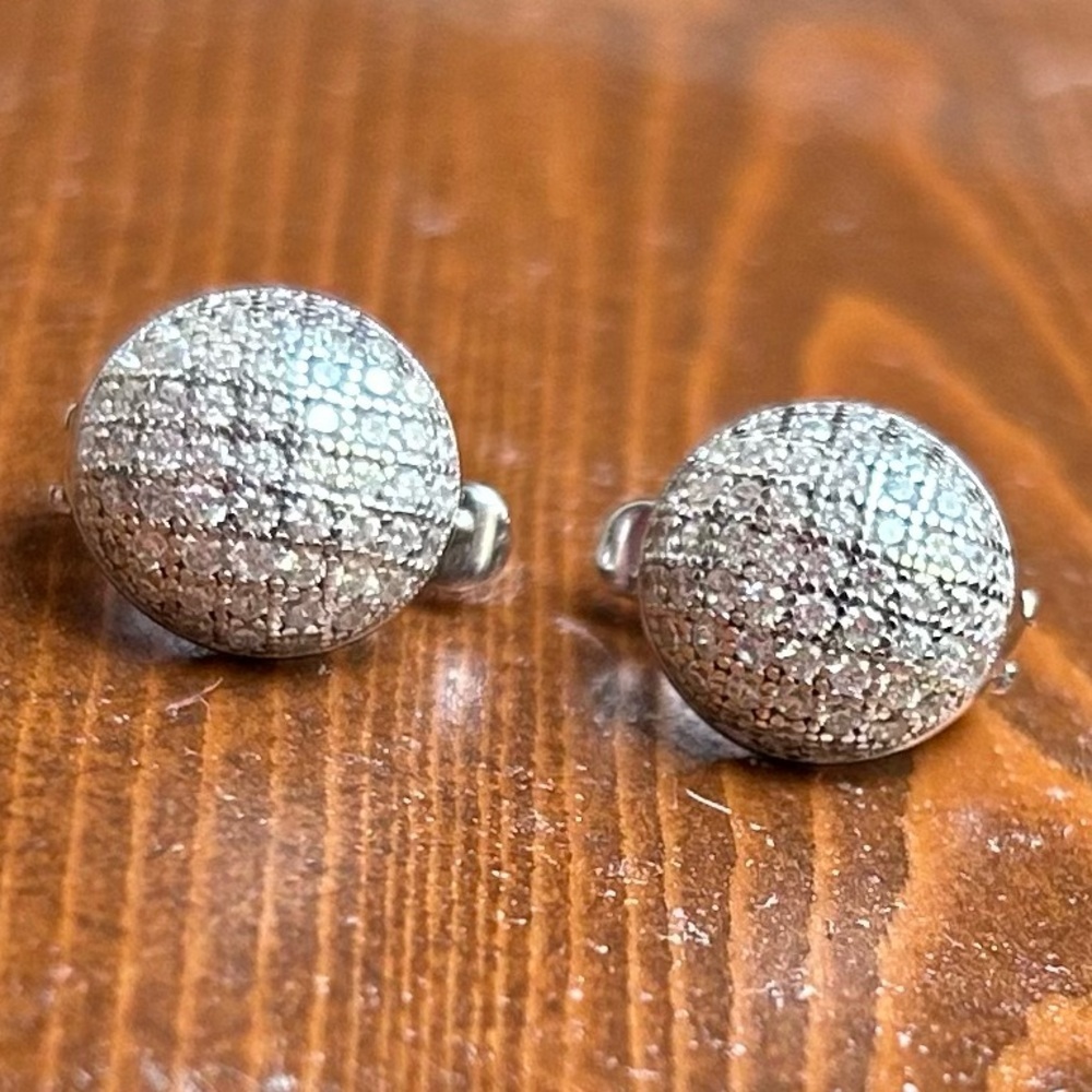 NWT Sterling Silver Pavé Crystal Button Earrings - Picture 7 of 14